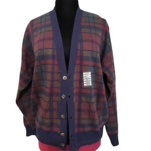 The Italian Sweater Co. Wool Blend Blue Red Green Button Cardigan Sweater Large